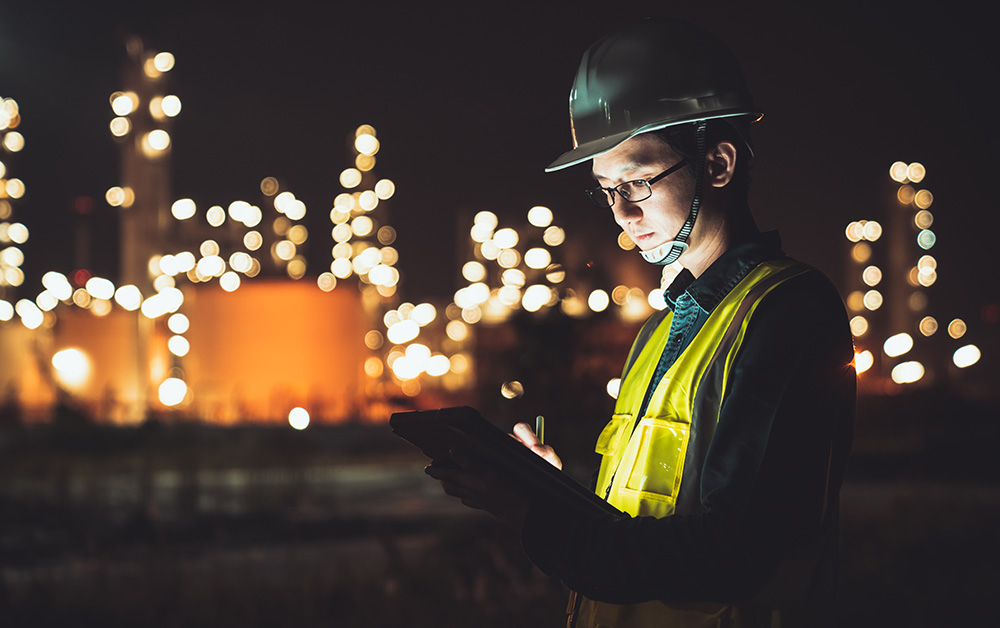 Manufacturing plant at night