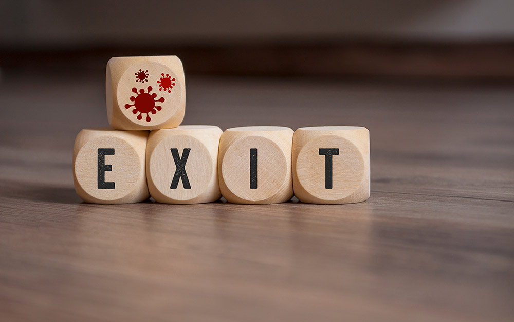 Wooden blocks with exit written out