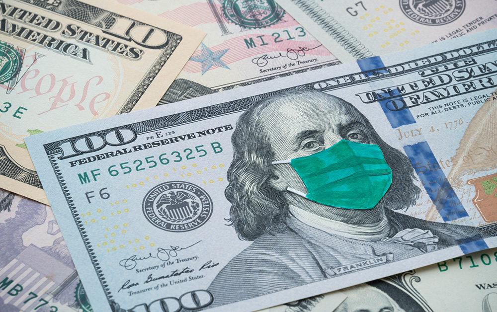 100 dollar bill with face mask