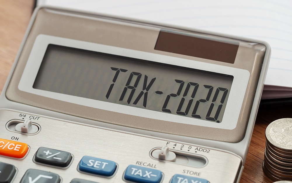 Tax 2020 written on a calculator